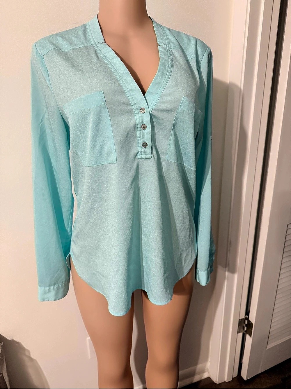Calvin Klein Long Sleeve Blouse in Blue Size Medium